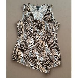 VTG Lane Bryant 3X 24W Y2K Shortsleeve Animal Leopard Print Blouse Top Stretchy